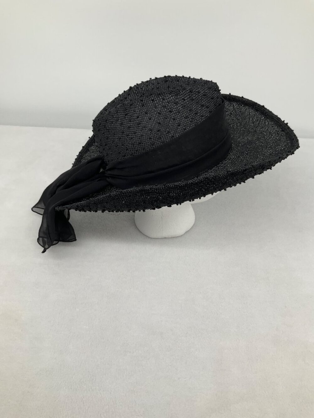 David Cohen Vintage Black textured Sun Hat with Bow - Picture 6 of 10